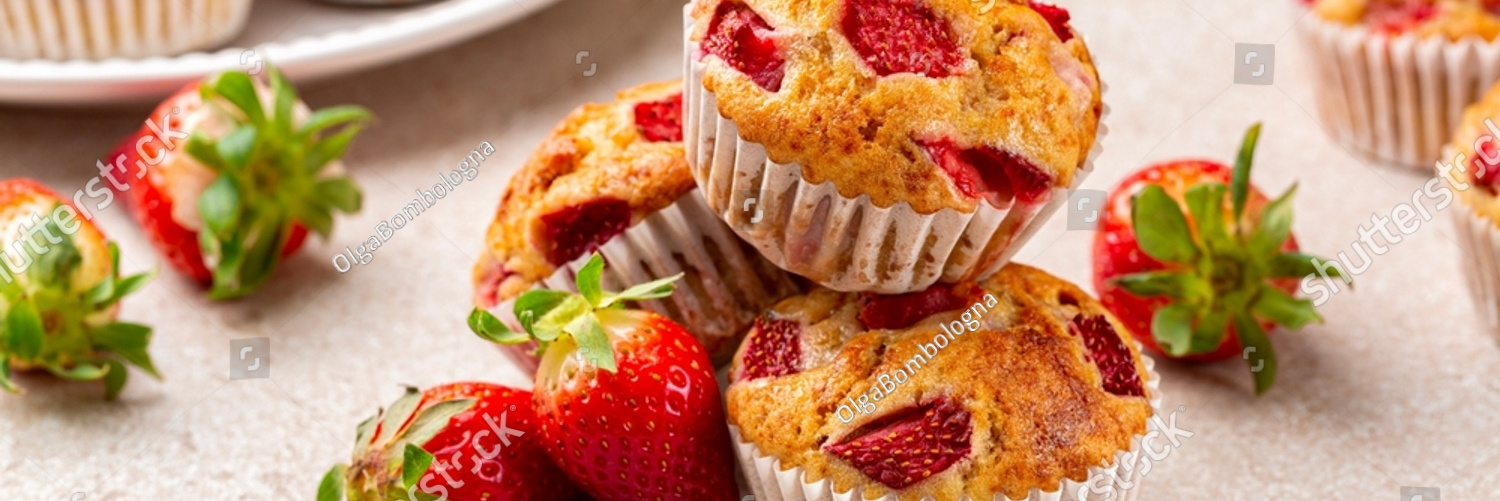 stock photo close up of strawberry banana muffins or cupcakes fruit homemade sweet bakery pastry selective 2277602977
