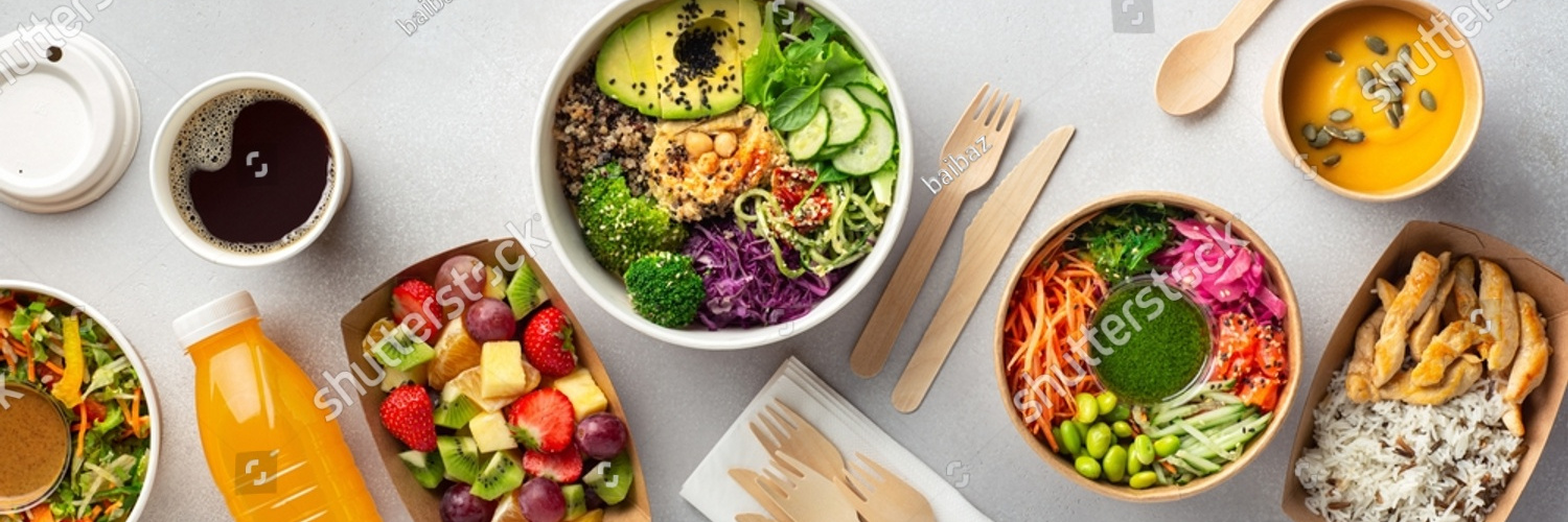 stock photo healthy take away food and drinks in disposable eco friendly paper containers on gray background 2070578456
