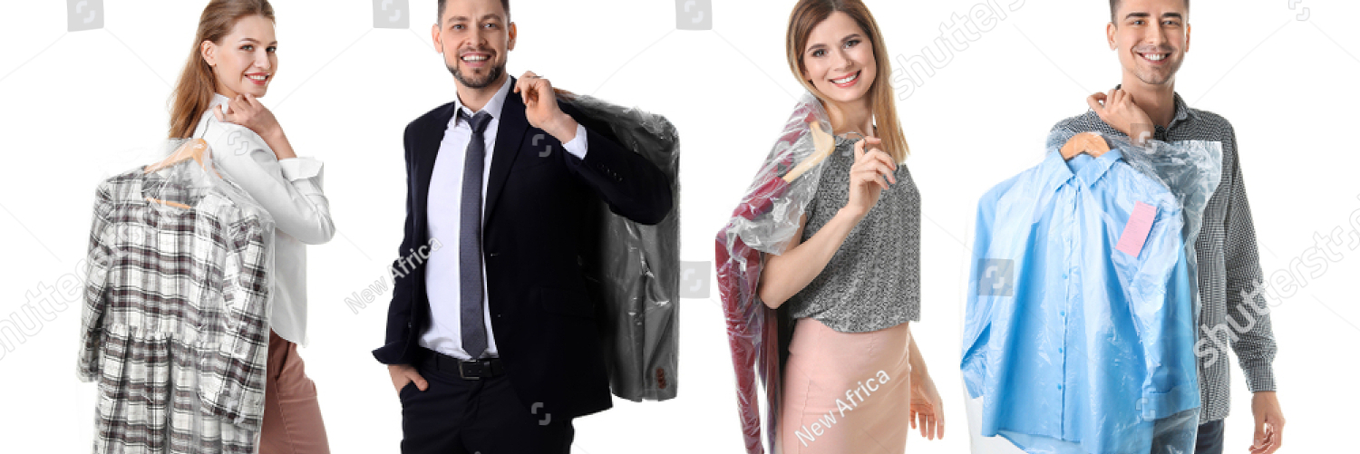 stock photo set with people and clothes in plastic bags on white background dry cleaning service 1161273151